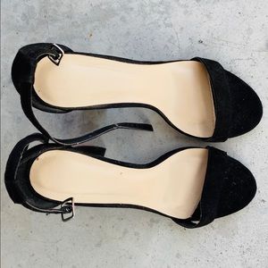 Black suede rose petals heels